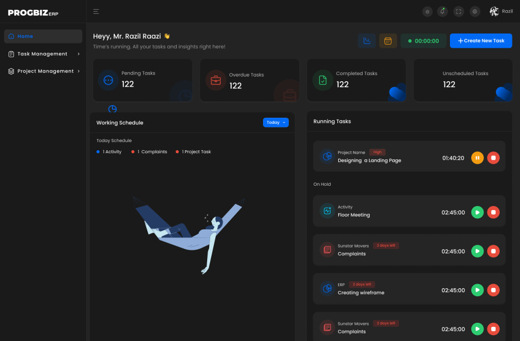 erp web app dashboard home
